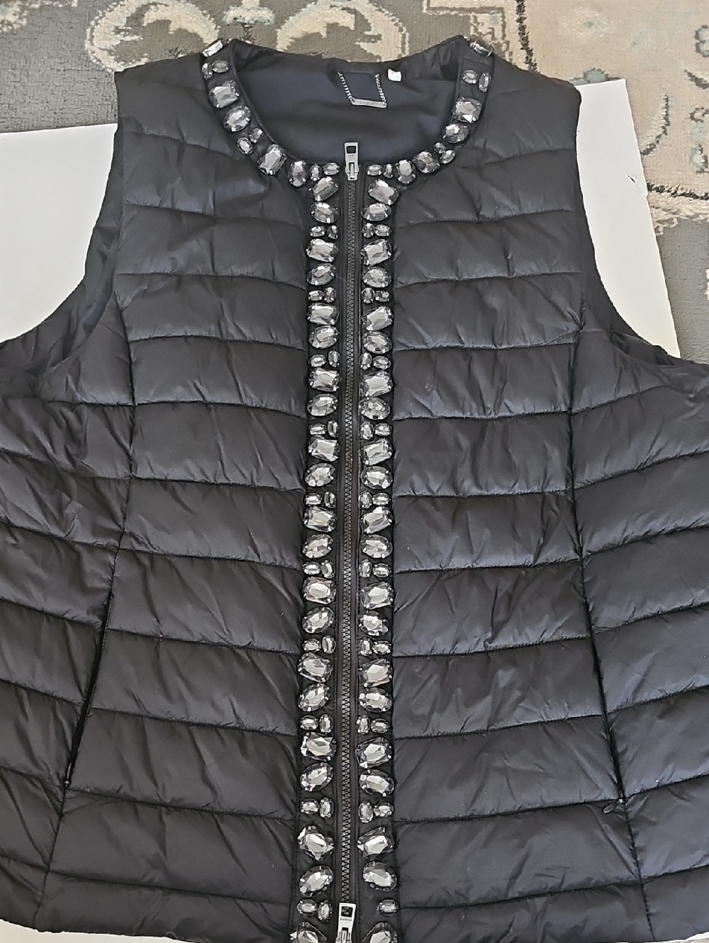 Chicos Quilted Jeweled Puffer Vest Sz 4 XXL Black